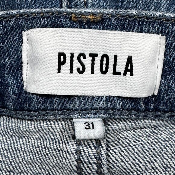 Pistola Jeans Womens 31 Blue Bootcut Flare Stretch Mid Rise Denim Raw Hem - Picture 8 of 16